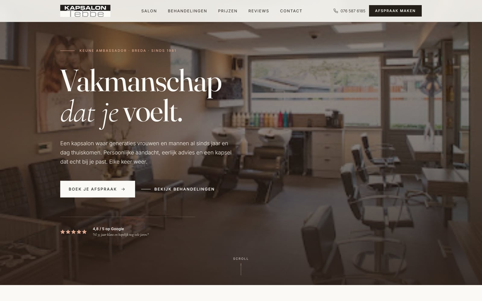 Website van Kapsalon Tebbe, ontworpen en gebouwd door Done Studio